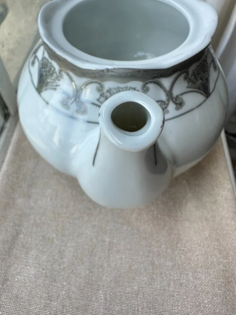 Vintage G S Fine Porcelain German Design Teapot Silver Gray Fan Pattern